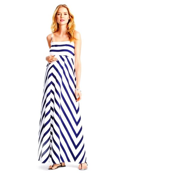 JESSICA SIMPSON Striped NAVY WHITE Maxi Dress - Picture 1 of 3